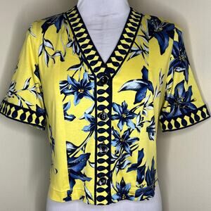 Vtg Averardo Bessi Crop Top 12 Yellow Floral Button Down V-Neck Designer Resort
